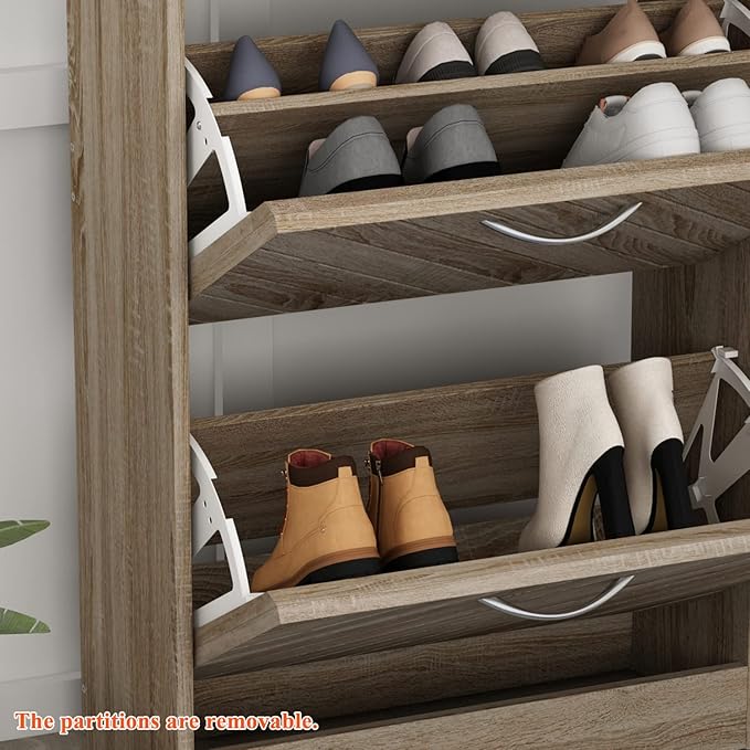 Homsee Modern Shoe Storage Cabinet with 3 Flip Drawers & Twill Louver Doors, Wood 3-Tier Shoe Rack Storage Organizer for Entryway, Hallway & Bedroom, Brown (22.4”L x 9.4”W x 42.3”H)