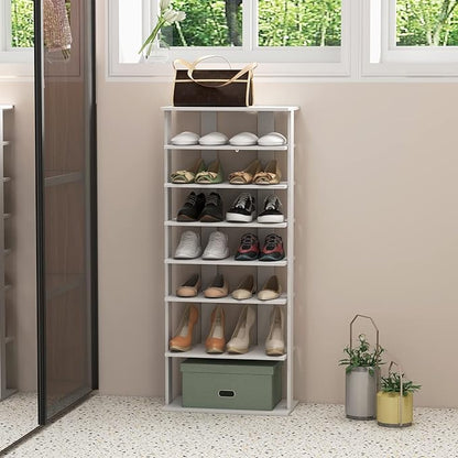 Giantex 8-Tier Wooden Shoe Rack, Patented Double Row Shoe Organizer for 16 Pairs, Customizable Height, Space-Saving Shoe Storage Stand for Entryway, Hallway, Living Room, Bedroom (White, Double)