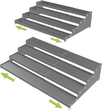 Jojocross Expandable 4-Tier Step Spice Rack Organizer for Kitchen Cabinet Modern Design and Non Skid Space Saving Storage Shelf for Countertop Cabinets Pantry(2Packs/Gun-Grey)