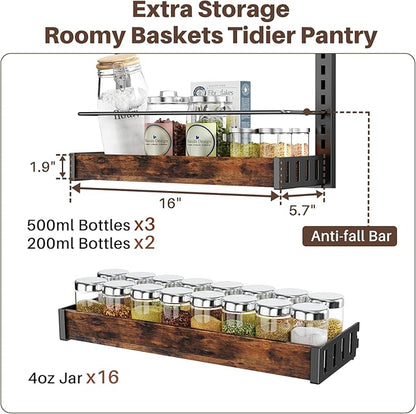 8 Tier Over The Door Pantry Organizer, 2 IN 1 Wall Mount or Metal Hanging Spice Rack for Pantry Organizers and Storage, Seasoning Shelves，Adjustable Basket with Hooks for Kitchen Cabinet and Closet