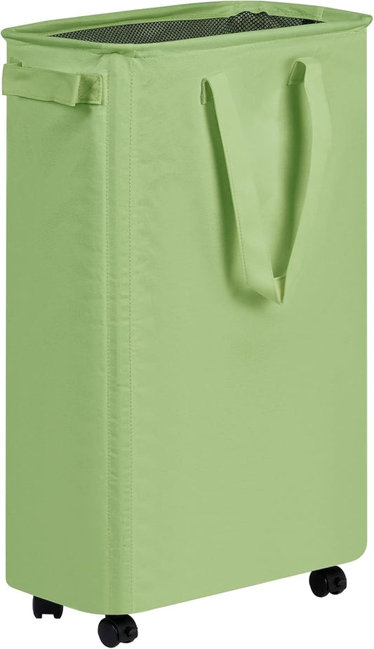 efluky Slim Laundry Hamper with Wheels, Rolling Laundry Basket for Clothes, Small Laundry Basket for Bedroom, Dorm and Laundry Room, 60L (12.7 Gallons) Green