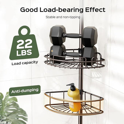 HAMITOR Corner Shower Caddy Tension Pole: 4-Tier Rust-Resistant Adjustable Bathroom Organizer Shelves - 47-121 Inch No-Drill Quick Installation - Space-Saving Storage for Renters Families - Bronze