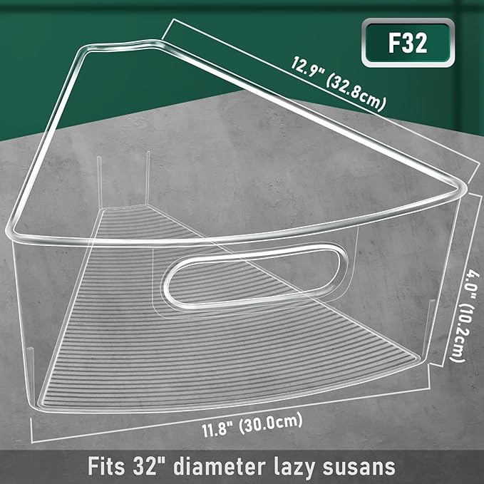 JEISSLIA Lazy Susan Cabinet Organizer Bins for 26"/ 28"/ 32" Diameter Corner Organizer, Plastic Cabinet Storage Bin, 1/8 Wedge - Food Safe, BPA Free, with Non-Slip Pads (for 32" Diameter, 6 Pack)