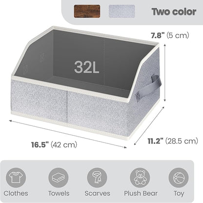Closet Storage Bins 6 Pack, Trapezoid Fabric Bins with Handles for Shelves, Foldable Storage Boxes for Clothes Toys Hats, With Labels& Chalk Marker for Home Organization Silver Gray