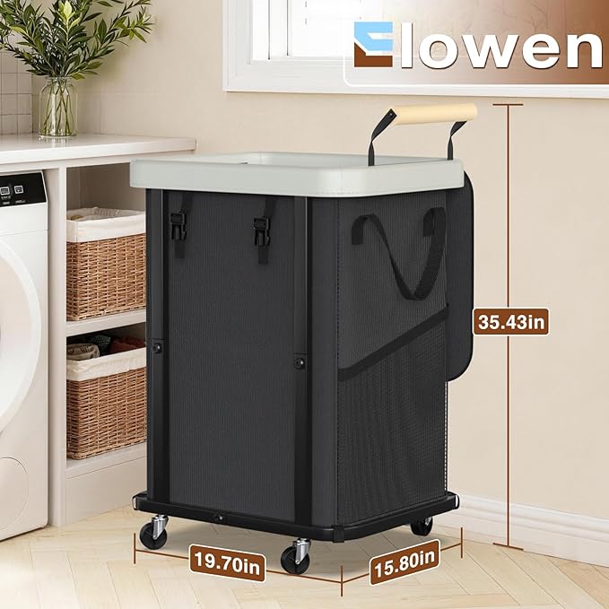 40 Gal (150L) Laundry Hamper with Lid,Leather Patchwork Laundry Baskets with Wheels and Handle,Dirty Clothes Hamper,Laundry Basket Organizer for Bedroom Aesthetic,Laundry Room,Dorm - Black Gray