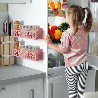 Beeveer 2 Pack Cute Bow Magnetic Spice Rack for Refrigerator Metal Magnet Basket Shelf for Fridge Seasoning Storage Organizers Home Decor Kitchen Accessories (Pink)