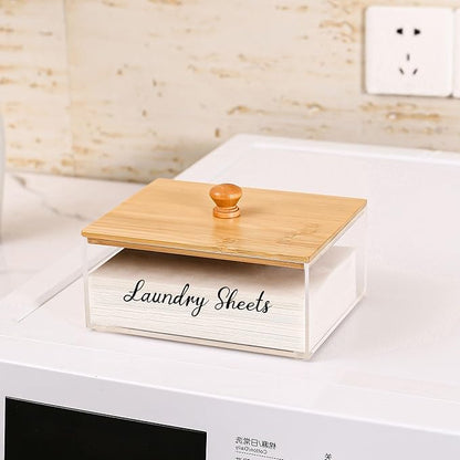 VOTLEVT Bamboo Laundry Detergent Sheets Holder with Acrylic Container, Organization and Storage