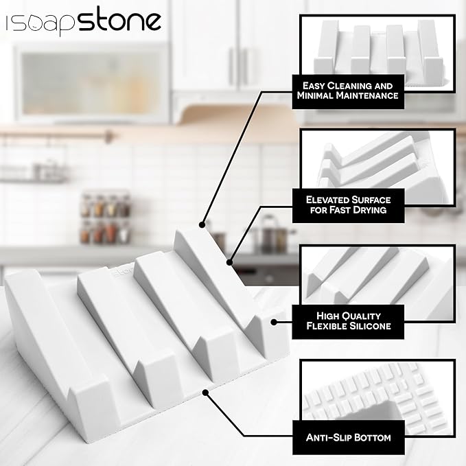 Silicone Soap Dish (USA Patented) Self Draining Bar Soap Holder for Shower Bathroom Sink, Drying Soap Dish Tray Kitchen Sponge Holder Easy Cleaning Soap Saver Mat (Pure White, 1)