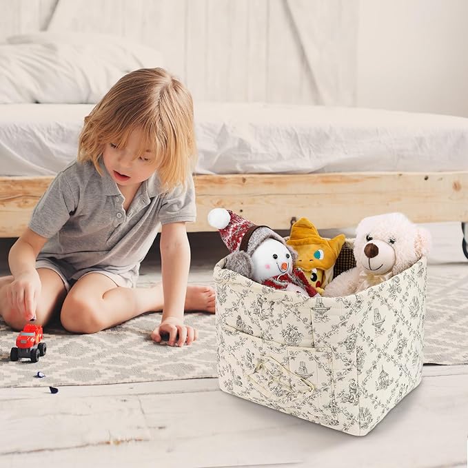 Storage Basket Boho Fabric Large Collapsible Floral Laundry Nursery Hamper Portable Folding Storage for Clothes Toys (Vine-Coffee)