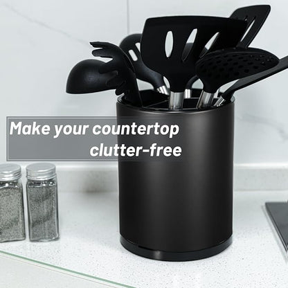 Kitchen Utensil Holder for Countertop 360° Rotating Utensil Caddy Extra Large Utensil Crock Cooking Utensil Holder for Kitchen Counter (Black)