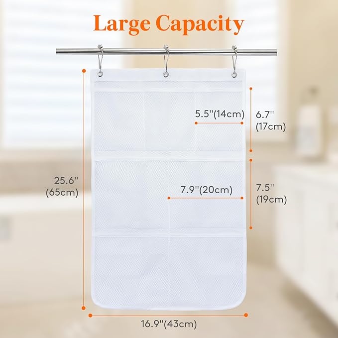 Lifewit Cruise Essentials Shower Caddy Must-Have, 7 Pockets Hanging Bathroom Organizer with Quick-Dry Mesh, Portable Shower Bag to Storage Soap, Shampoo, for RVing, Travel, Camping, White, 1 Pack