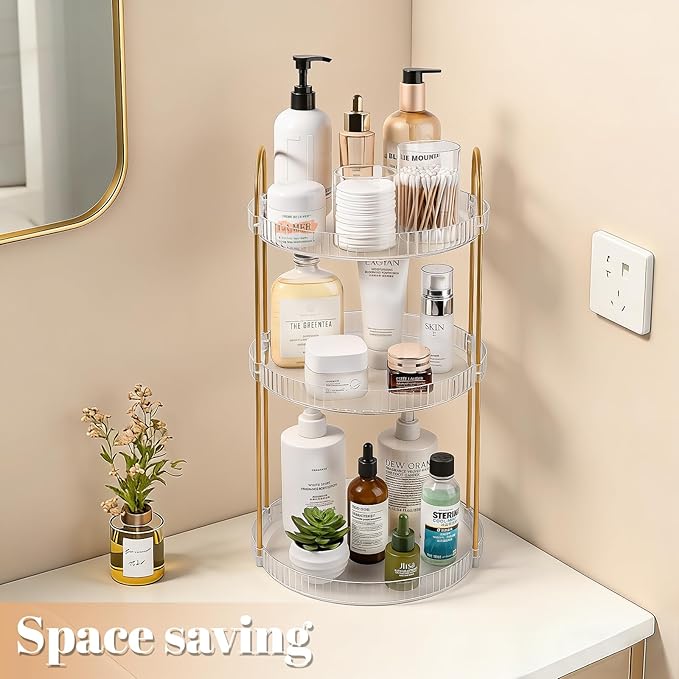 Anyoifax 360° Rotating Makeup Organizer 3 Tier Large Capacity Perfume Skincare Tray for Dresser Spinning Bathroom Counter Organizer for Vanity Lazy Susan Turntable Storage for Kitchen, Clear