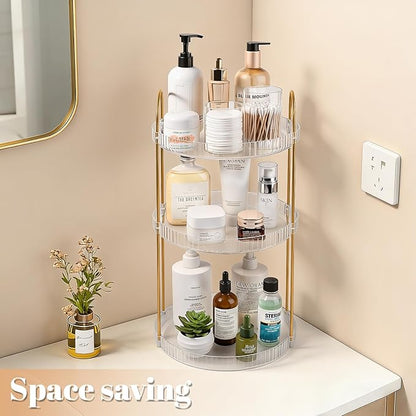 Anyoifax 360° Rotating Makeup Organizer 3 Tier Large Capacity Perfume Skincare Tray for Dresser Spinning Bathroom Counter Organizer for Vanity Lazy Susan Turntable Storage for Kitchen, Clear