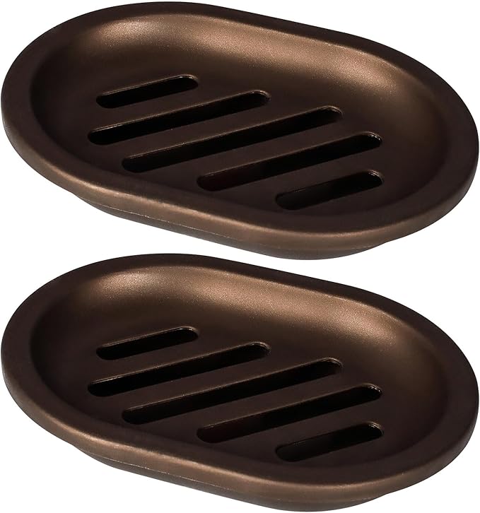 TOPSKY 4 Pcs Soap Dish for Shower, Soap Savers with Drip Tray, Plastic Double Layer Draining Soap Box for Bathroom - Bronze