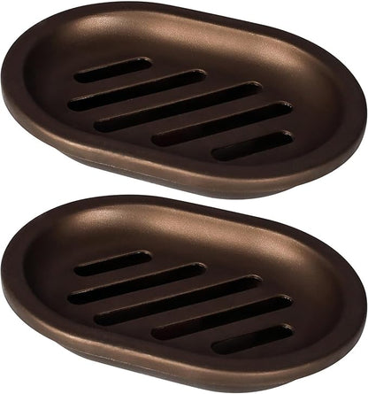 TOPSKY 4 Pcs Soap Dish for Shower, Soap Savers with Drip Tray, Plastic Double Layer Draining Soap Box for Bathroom - Bronze