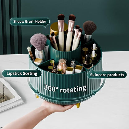 fanado 360° Rotate Makeup Brush Holder Organizer, Makeup Organizers Countertop, Makeup organization and Skincare Storage for Vanity, Desktop, Bathroom (Green)