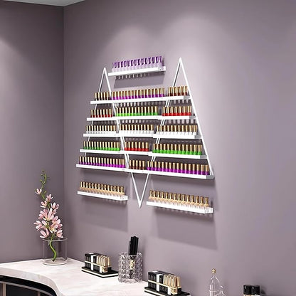 Wall-Mounted Nail Polish Rack, Set of 6 Triangular White Nail Polish Shelf Lipstick Perfume Cosmetic Display Shelf for Home Spa Nail Salon Shop