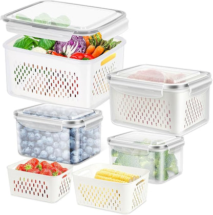 8 Pieces Fruit Storage Container for Fridge, 4Pack Plastic Fruit Containers for Fridge with Removable Colander, Container for Fruit Berry Salad Lettuce, BPA Free Kitchen Refrigerator Organizers