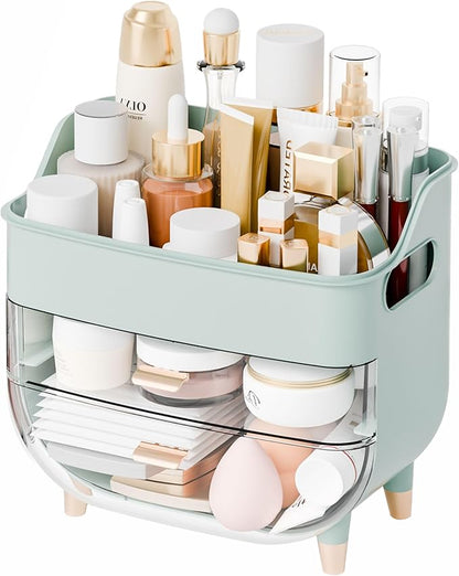 Yieach Green Make up Organizers for Counter,Vanity and Dresser,Bathroom Makeup Organizer Countertop,Large Makeup Storage Organizer for Hair Tool,Beauty Products,Skin Care and Cosmetic Display Cases