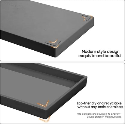 Vanity and Bathroom Tray, 15" ABS Countertop Organizer,Waterproof Vanity Tray for Toilet Tank,Perfume,Soap,Keys,Bathroom Accessories,Kitchen and Bath Trays,Non Slip Small Trays,Black,2 Pack