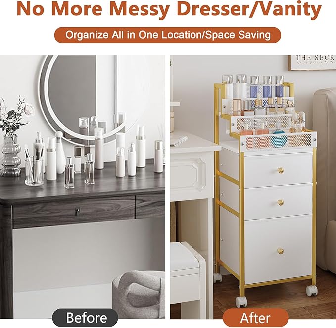 Makeup Organizer Storage Cart with Drawers, Bathroom Stand Perfume Display Riser, Cosmetic Display Case for Skin Care, Makeup Brushes, Nail Polish