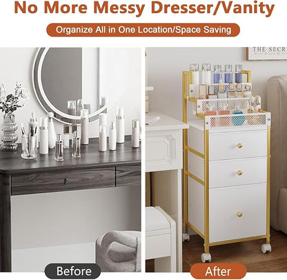 Makeup Organizer Storage Cart with Drawers, Bathroom Stand Perfume Display Riser, Cosmetic Display Case for Skin Care, Makeup Brushes, Nail Polish