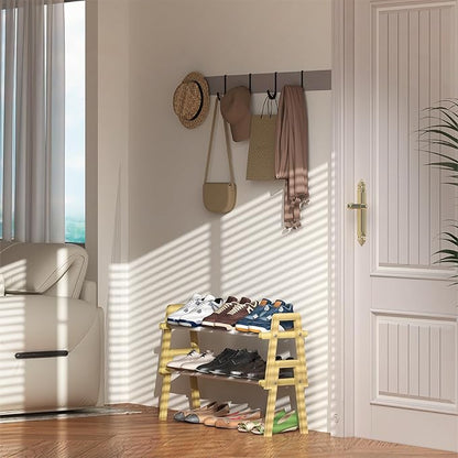 2-Tier Bamboo Shoe Rack Stackable, Shoe Organizer for Entryway and Closet, Modular Small Shoe Storage Shelf, Space-Saving Free Standing, Holds 8-10 Pairs of Shoes, Natural