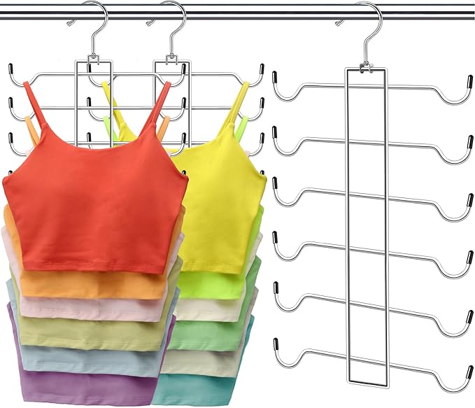 Closet Organizers and Storage, 6 Tier Tank Top Hanger, Dorm Room Essentials, Non-Slip Bra Hangers Space Saving, Organization for Camisoles Sports Bras Strappy Dress Swimsuits Ties, 3 Pack
