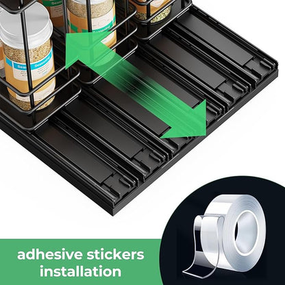 Mystozer Pull Out Spice Rack Organizer for Cabinet, Slide Out Spice Racks, Easy to Install Spice Cabinet Organizers, 7.4" Wx10.43 Dx8.26 H, 3 Drawers 2 Tiers(Black)