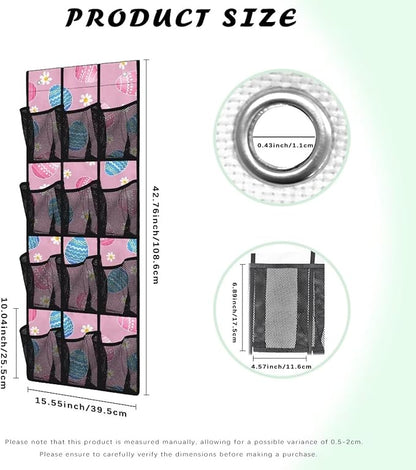 12-Pocket Hanging Storage Bag Behind the Door, Over the Door Organizer Space Saving Storage for Bedroom Closet or College Dorm, Easter Eggs