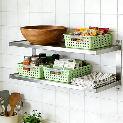 Soddeph 4 Pack Small Plastic Storage Baskets for Organizing, Stackable Bins with Handles for Shelves, Multipurpose Drawer Trays (Green)
