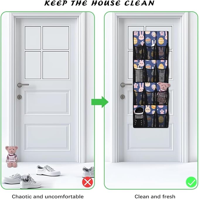 Easter Egg Over the Door Shoe Organizer 12 Mesh Pockets Sturdy Oxford Fabric Shoe Rack for Door Foldable Shoe Storage Organizer