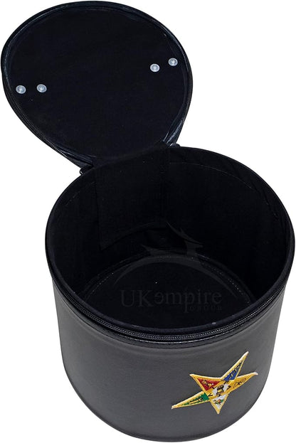 OES Black Fez Case Imitation Leather: Eastern Start Emblem, Hat Carrying Storage Box
