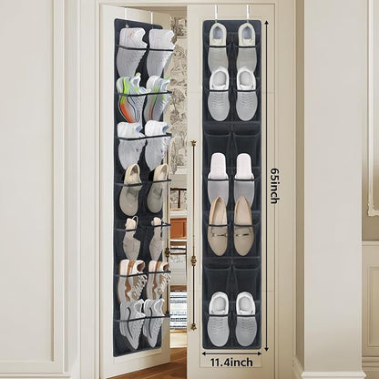 PVWSG Over The Door Shoe Organizer, 14 Large Mesh Pockets Hanging Shoe Rack for Closet Organizers and Storage, 2-pack (black)
