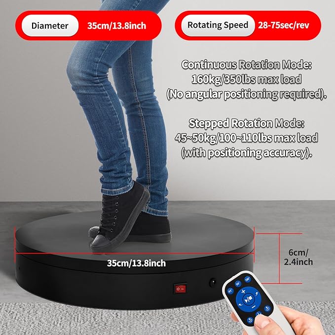360 Rotating Platform,13.8Inch/35cm Remote Motorized Turntable,400lbs Capacity Motorized Rotating Display Stand Photography Turntable motorized lazy susan Heavy Duty Turntables for Photography,3D Scanner