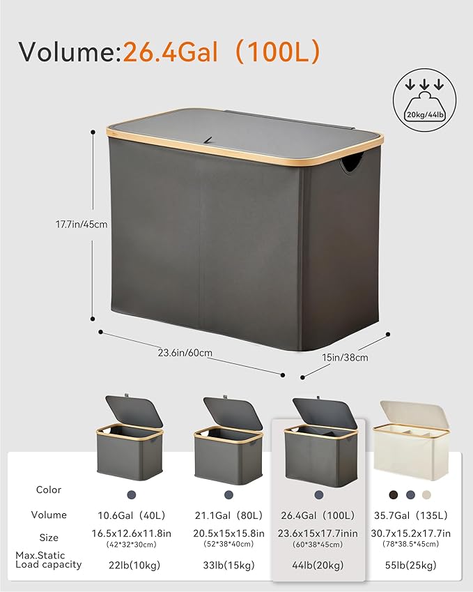 Storage Basket with Lid and Handles, 100L Fabric Bin with Divider for Shelf, Closet, Toy Organization, Collapsible Storage Organizer for Home, Grey