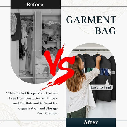 43" Black Garment Bags for Hanging Clothes Storage and Men Travel with Car, Hanging Suit bag Cover with Zipper, Clear Window and Name Tag for Shirt, Jacket, Suit, Coat (1)