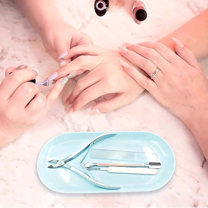 Nail Tray Blue Manicure Tray for Nails Tool Decor Display Jewelry Rhinestone Cosmetics Oval Dish Manicure Organizers and Storage Small Storage Plate