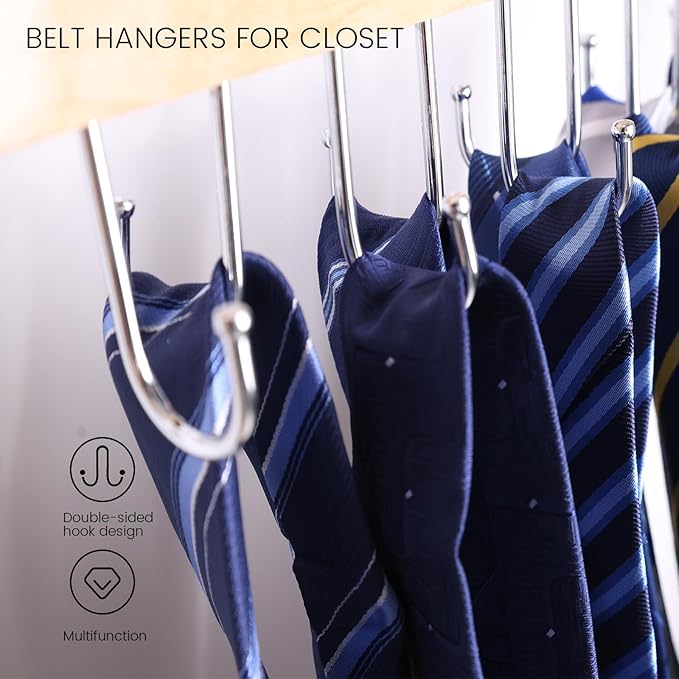 JOHOUSE Belt Organizer for Closet Max 42 Belts, Wooden Sports Bra Hanger Tie Rack with 14 Hooks for Men Women Tank Top, Scarf Closet Storage