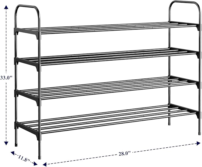 Kitsure Shoe Rack - 3-Tier Space-Saving Shoe Organizer & Shoe Shelf with Handle, Easy Assembly, Sturdy Metal Shoe Rack for Closet, Entryway, Bedroom, 28.0" x 11.8" x 33.0", Black