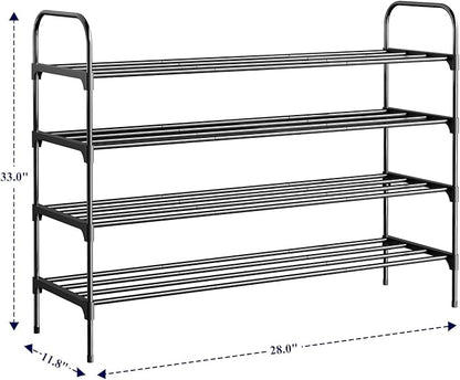 Kitsure Shoe Rack - 3-Tier Space-Saving Shoe Organizer & Shoe Shelf with Handle, Easy Assembly, Sturdy Metal Shoe Rack for Closet, Entryway, Bedroom, 28.0" x 11.8" x 33.0", Black