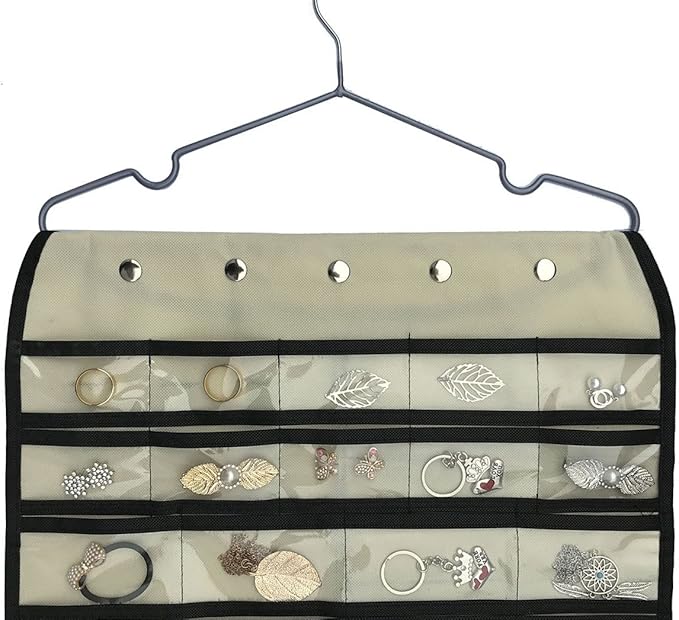 BB Brotrade Hanging Jewelry Organizer,Double Sided 56 Pockets&9 Hooks Accessories Organizer for Holding Jewelry