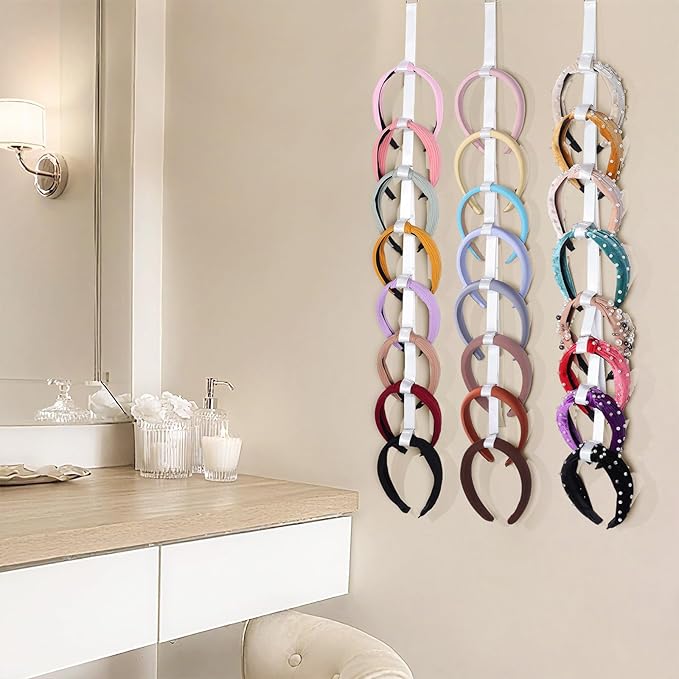 3 PCS Headband Holder Organizer for Girl,Hanging Hairband Storage for Women,Brown Hair Hoop Display Hair Accessories Organizer Bedroom College Dorm Decor (8-shape)