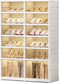 EHAMILY 6 Tier Foldable Shoe Rack Organizer for Closet 12-24Pairs Plastic Collapsible Shoe Shelf for front door entrance Stackable Clear Folding Shoes Storage Boxes XLarge Shoe Cabinet