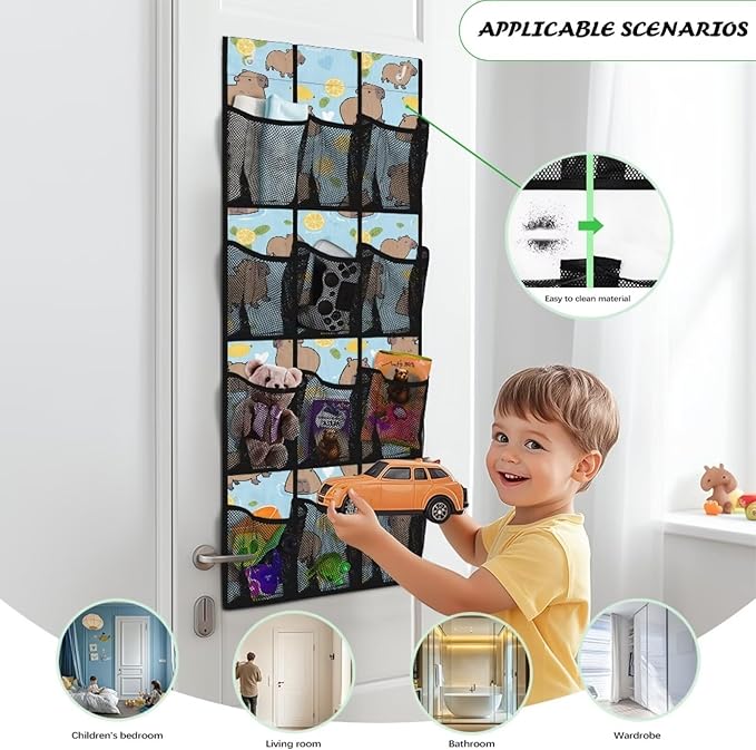 Cute Capibala Shoe Organizer Door Hanger for Dorm Room Essentials Large Capacity Door Hanging Shoe Organizer for Living Room,Mesh Fabric Wall Hanging Storage with 12 Pockets