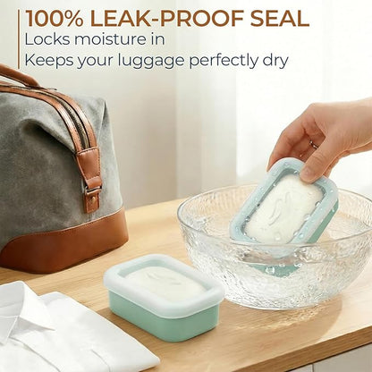 AIMAIMAIMAI Compact Leakproof Travel Soap Case, Silicone Travel Soap Bar Container, Portable Soap Box with Drainage Layer for Camping, Gym (Light Green)