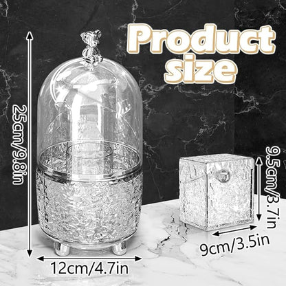 Makeup Brush Holder Organizer with Lid, 360°Rotating Dustproof Makeup Brushes Organizer, 4 Compartment Make Up Brushes Cup for Vanity Desktop Bathroom Countertop (Transparent)