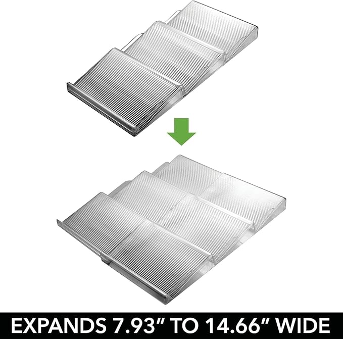 mDesign Expandable Plastic Deluxe Spice Rack, Drawer Organizer for Kitchen Cabinet Drawers, 3 Tier Slanted for Spice Jars, Food Seasoning Bottle Storage, Ligne Collection - Smoke Gray