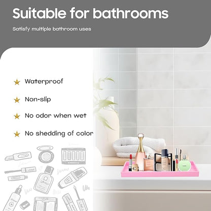 Vanity and Bathroom Tray, 11.8" ABS Countertop Organizer,Waterproof Vanity Tray for Toilet Tank,Perfume,Soap,Keys,Bathroom Accessories,Kitchen and Bath Trays,Non Slip Small Trays,Pink