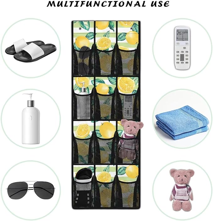 Lemons Over the Door Shoe Organizer,Hanging Storage Bags with 12 Mesh Large Pockets,Behind Door Shoes Hang Holder Rack